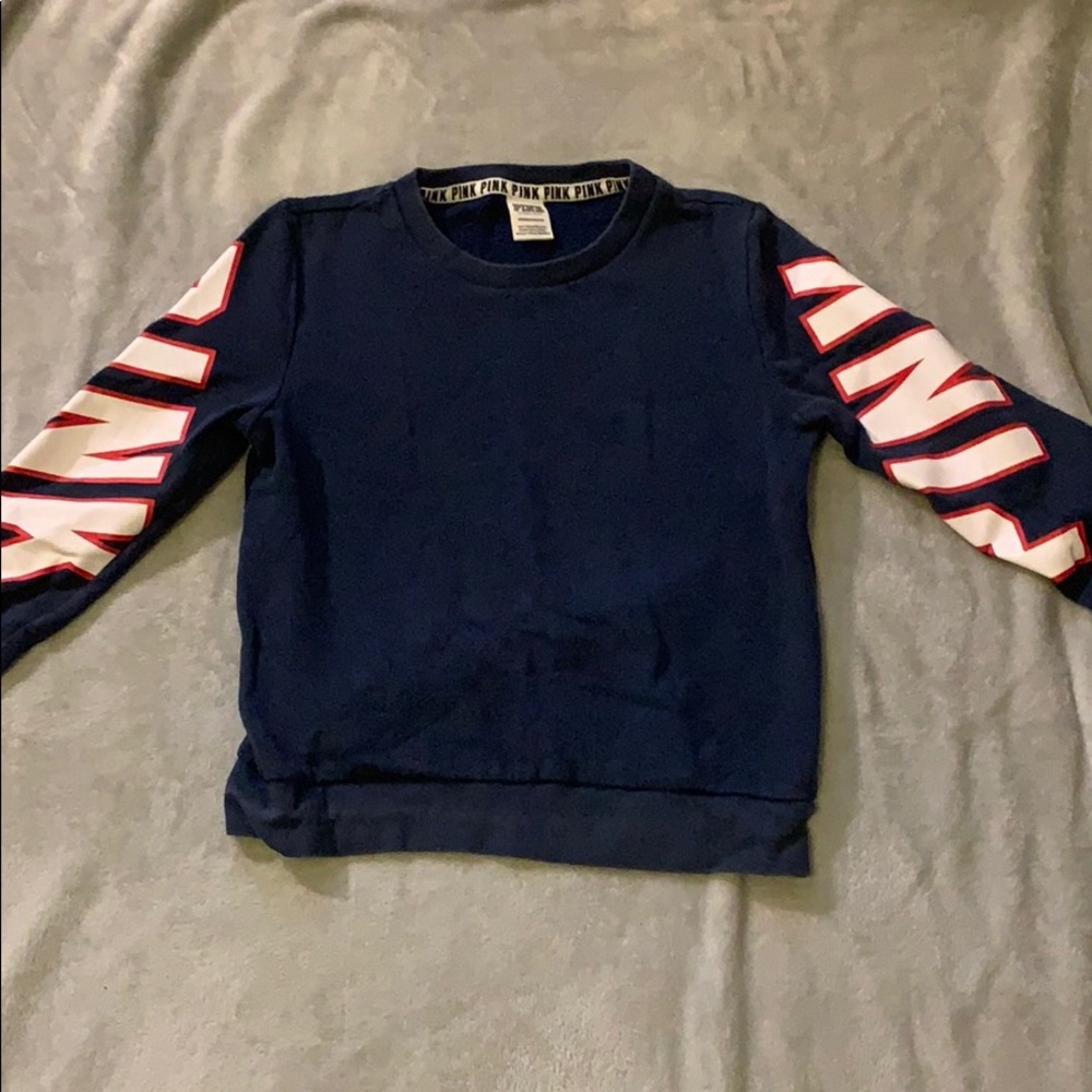 pink brand pullover navy blue
